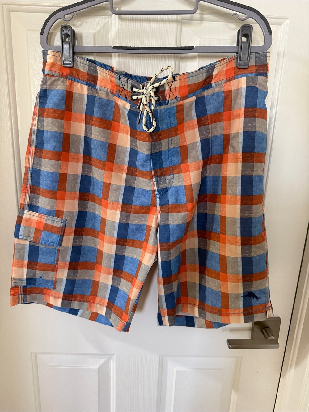 Tommy Bahama Men's Plaid Swim Shorts - Blue & Orange.  Size - Large